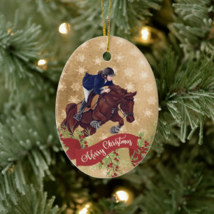 Personalize Girl and Horse Jumping God jul Julgransprydnad Keramik
