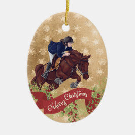 Personalize Girl and Horse Jumping God jul Julgransprydnad Keramik