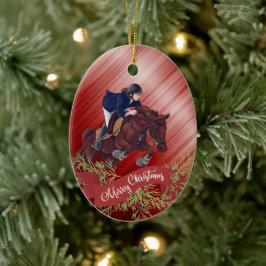Personalize Girl and Horse Jumping Red jul Julgransprydnad Keramik