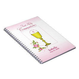 Personalize Girl Namn Rosa First Heliga Communion Anteckningsbok Med Spiral