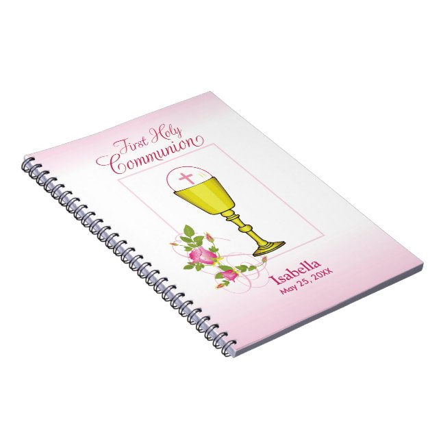 Personalize Girl Namn Rosa First Heliga Communion Anteckningsbok Med Spiral (Högra Sidan)
