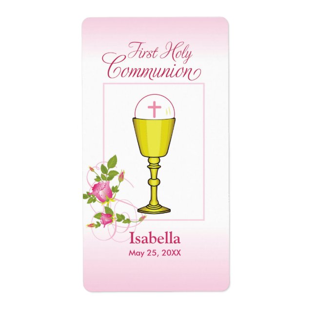 Personalize Girl Namn Rosa First Heliga Communion Fraktsedel (Framsidan)