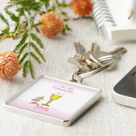 Personalize Girl Namn Rosa First Heliga Communion Fyrkantig Silverfärgad Nyckelring