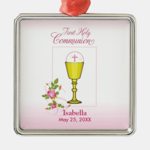 Personalize Girl Namn Rosa First Heliga Communion Julgransprydnad Metall