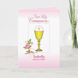 Personalize Girl Namn Rosa First Heliga Communion, Kort