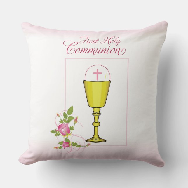 Personalize Girl Namn Rosa First Heliga Communion Kudde (Framsida)