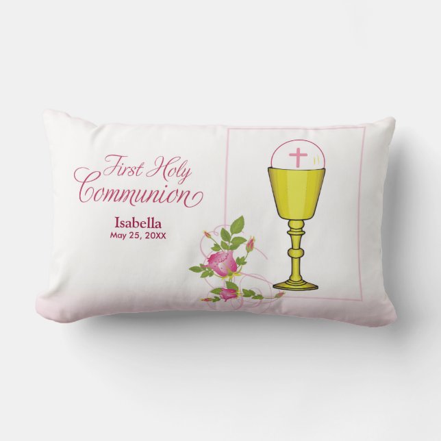 Personalize Girl Namn Rosa First Heliga Communion Lumbarkudde (Framsida)