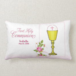 Personalize Girl Namn Rosa First Heliga Communion Lumbarkudde