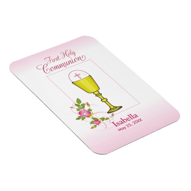 Personalize Girl Namn Rosa First Heliga Communion Magnet (Högersidan)