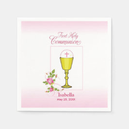 Personalize Girl Namn Rosa First Heliga Communion Pappersservett