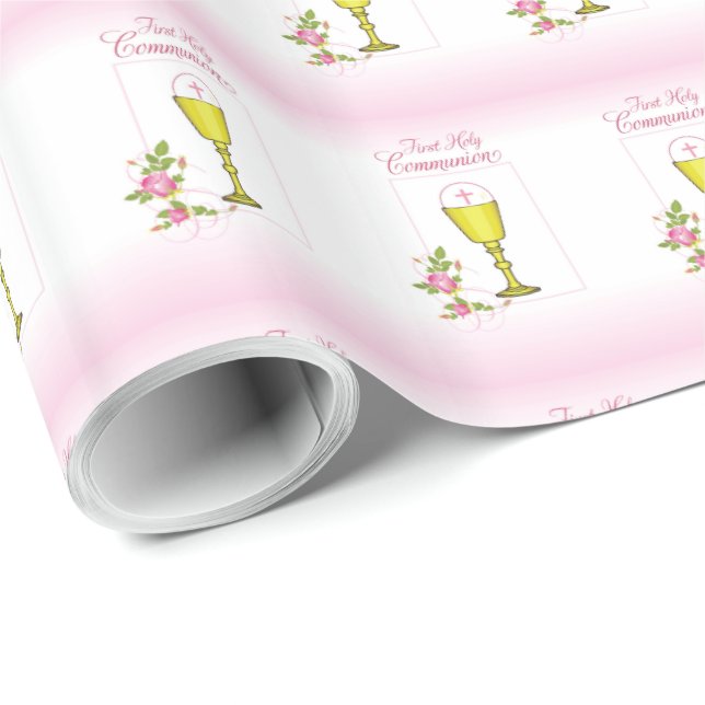 Personalize Girl Namn Rosa First Heliga Communion Presentpapper (Rullad Hörn)