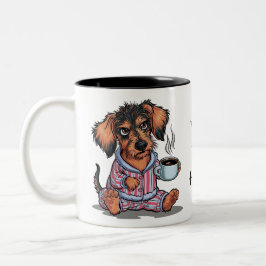 Personalize Grumpy Puppy Coffee Dachshund Hund Två-Tonad Mugg