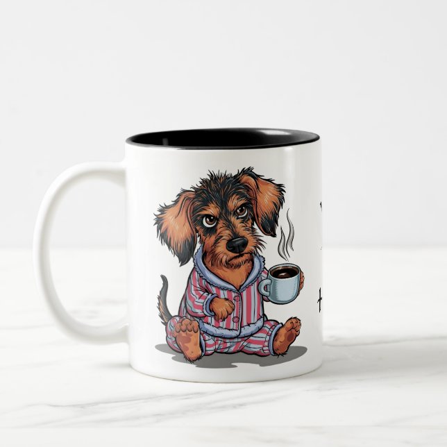 Personalize Grumpy Puppy Coffee Dachshund Hund Två-Tonad Mugg (Vänster)