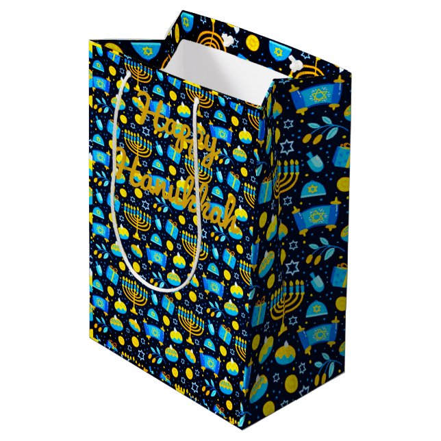 Personalize HANUKKAH Blue Guld Gift Bag (Baksidan Vinklad)