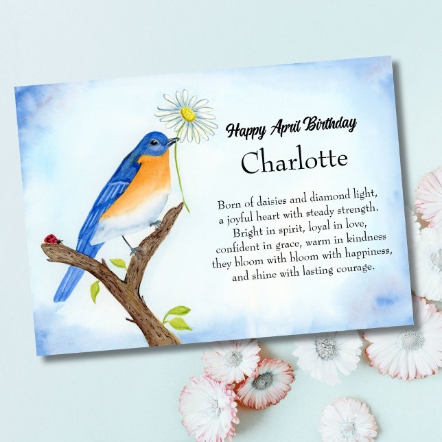 Personalize Happy April Birthday with Bluebird Kort (Skapare uppladdad)