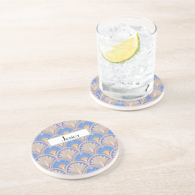 Personalize Indigo Scallop Petal Sandstone Coaster Underlägg (Sidan)