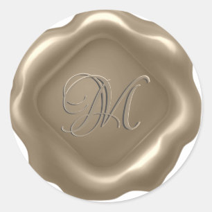 *~* PERSONALIZE Initial Monogram Guld Vax säl Runt Klistermärke
