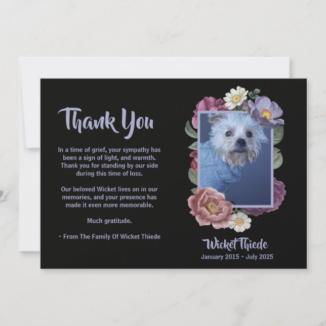 Personalize It! Floral Photo Pet Memorial Thank Inbjudningar (Framsida)