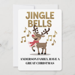 Personalize Jingle Bells Singing Reindeer Julkort