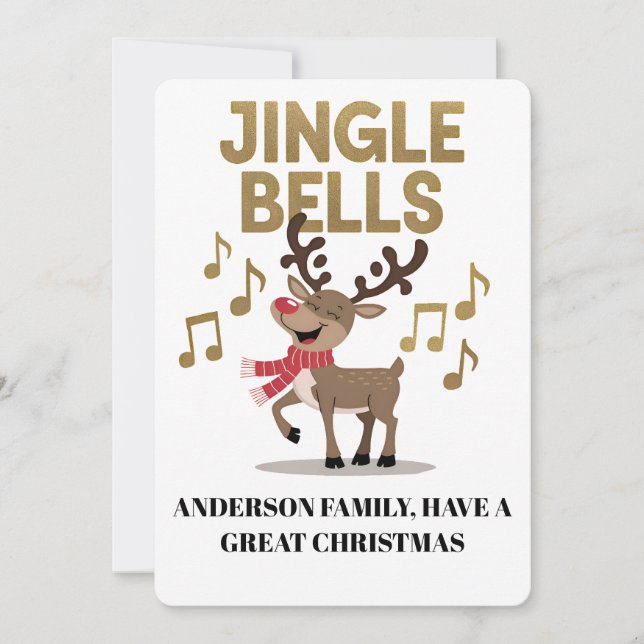 Personalize Jingle Bells Singing Reindeer Julkort (Framsida)