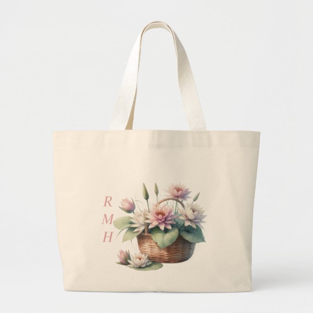 Personalize July Water Lily Tote Bag Jumbo Tygkasse (Framsidan)
