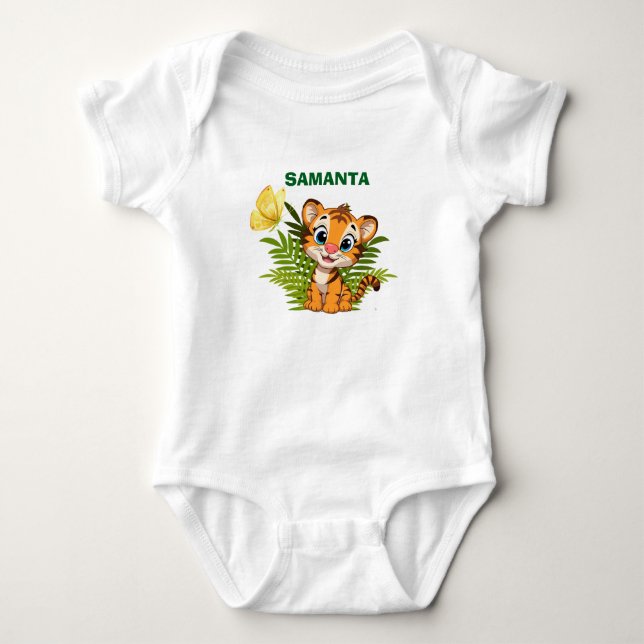  Personalize Little Tiger  Butterfly Baby Bodysuit T Shirt (Framsida)