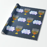 Personalize LYCKLIG HANUKKAH * Blue * Wrapping Pap Presentpapper<br><div class="desc">LYCKLIG HANUKKAH Helgdag Wrapping Papper med Chanukah-symbolen - Guld Menorah och Lycklig Hanukkah-texten. PERSONLIG ANPASSNINGSBAR Gift Wrap! Helgdag Omslagning av Papper perfekt till festen under säsongen. . Unik Hanukkah-papper för dina gåvor! Det kan vara personlig med text, bild eller minne. Ljug på dina nära ansikte den här julhelgen! Fira åtta...</div>