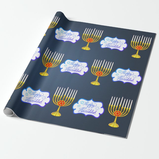 Personalize LYCKLIG HANUKKAH * Blue * Wrapping Pap Presentpapper (Utrullad)