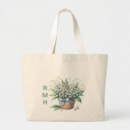 Personalize May Lily of the Valley Tote Bag Jumbo Tygkasse