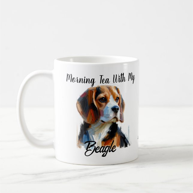 PERSONALIZE Modern Morgon Tea Beagle Kaffemugg (Vänster)