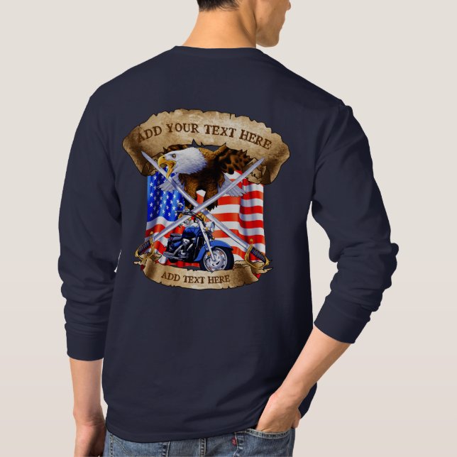 Personalize Motorcycle Veteran Patriot USA flagga T Shirt (Baksida)