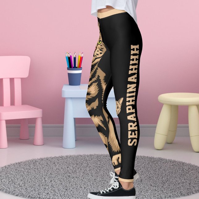 Personalize Name Cute Cat Pet Animal Striped Black Leggings (Skapare uppladdad)