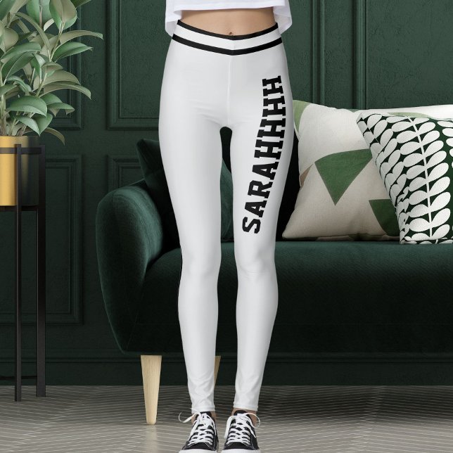 Personalize Name Light Grey Black Stripes Fun Gift Leggings (Skapare uppladdad)