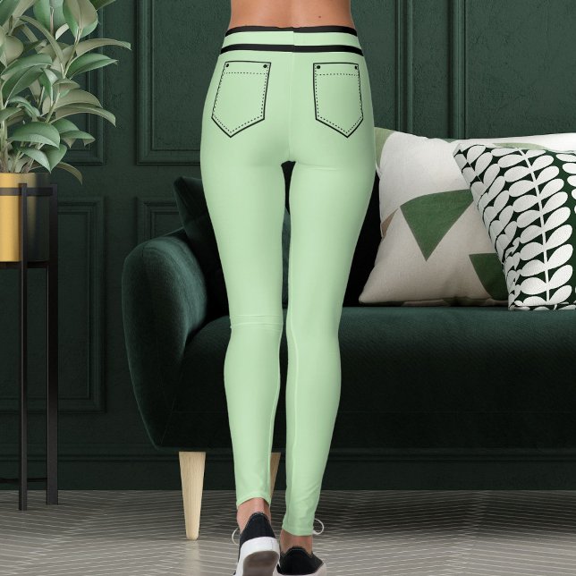 Personalize Name Pale Green Black Stripes Fun Gift Leggings (Skapare uppladdad)