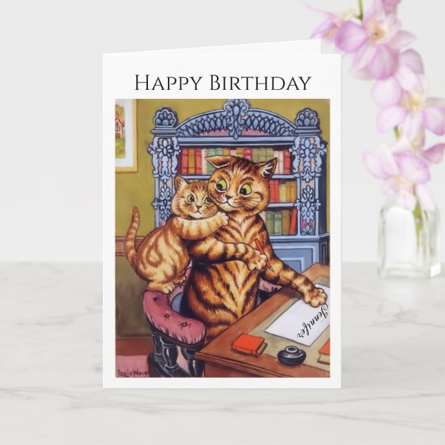 Personalize Namn Birthday Cats Kitten Louis Wain Kort (Orkide)