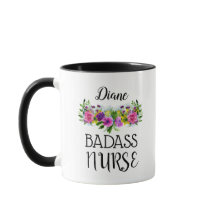 Personalize Namn Blommigt Badass Nurse