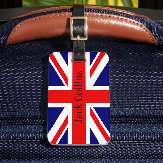 Personalize namn British flagga - Union Jack Bagagebricka (Framsida Insitu 2)