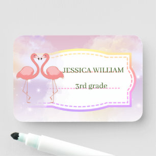 Personalize Namn Cute Flamingo, Back to school Namnbricka