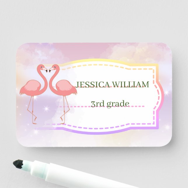 Personalize Namn Cute Flamingo, Back to school Namnbricka (På plats)