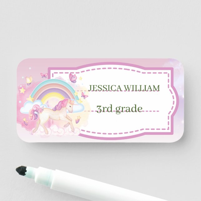 Personalize Namn Cute Unicorn, Back to school Nam Namnbricka (På plats)