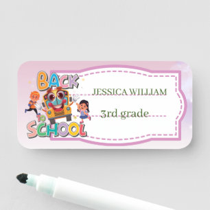 Personalize Namn Funny School Buss Back to school Namnbricka