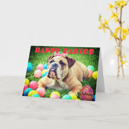 Personalize Namn GLAD PÅSK Bulldog Funny Cute Kort