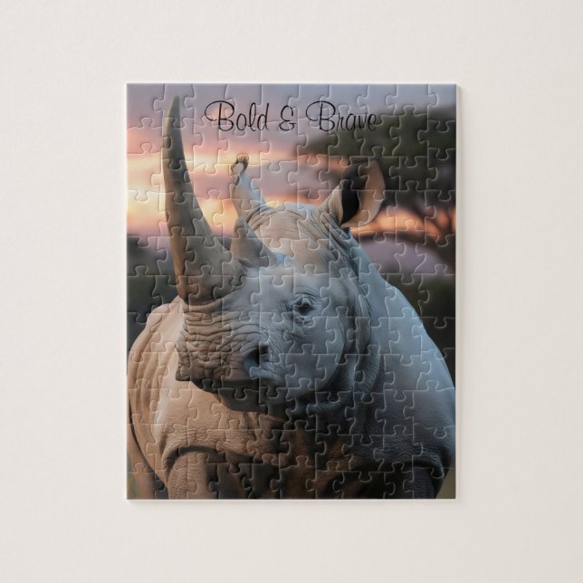 Personalize Namn Horned Rhino Gift Pussel (Vertikal)
