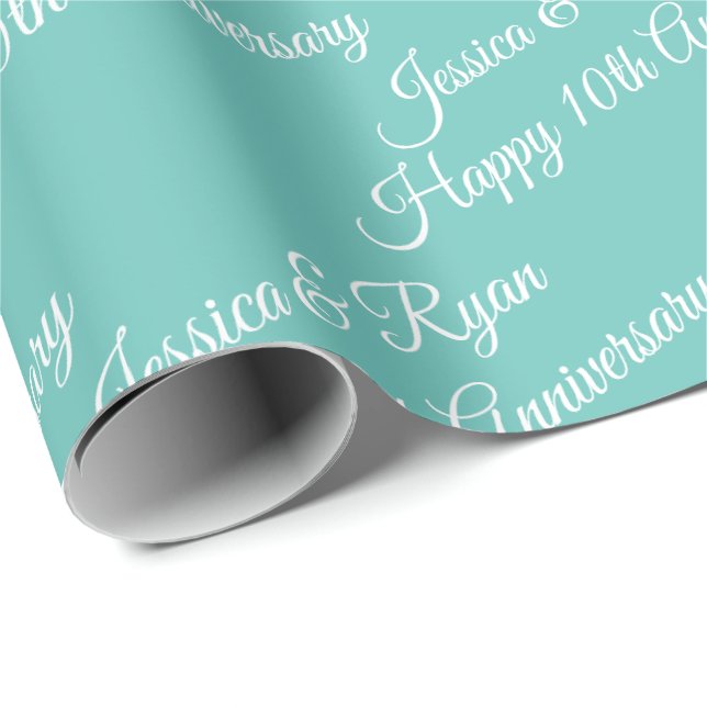 Personalize Namn, Lycklig-årsdagen, Light Teal Presentpapper (Rullad Hörn)