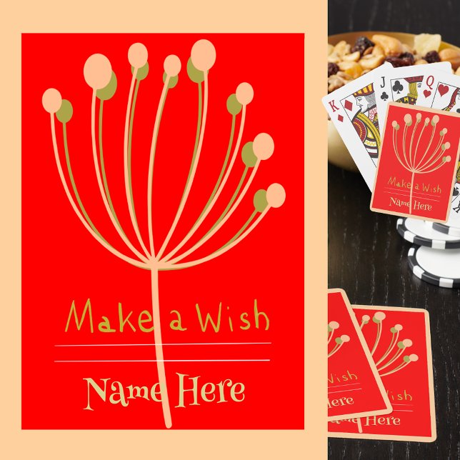 Personalize Namn, Magic 8-thistle Gren, Red bg Casinokort (Pesonalize Name, Make a Wish, 8-thistle Branch with red background.  )