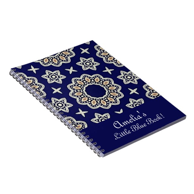 Personalize Navy Blue White & Guld Mandala Dot Art Anteckningsbok (Högra Sidan)