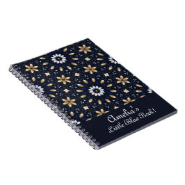 Personalize Navy Blue White & Guld Mandala Dot Art Anteckningsbok
