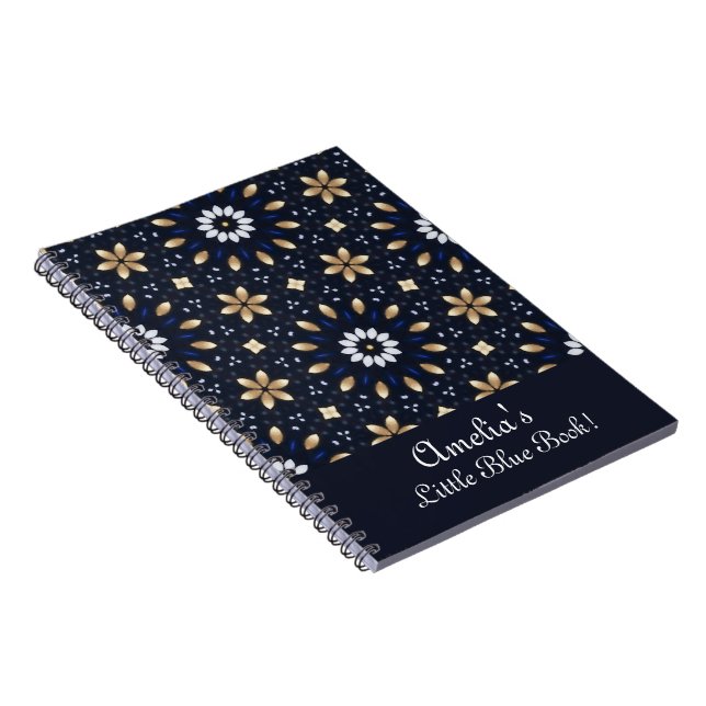 Personalize Navy Blue White & Guld Mandala Dot Art Anteckningsbok (Högra Sidan)