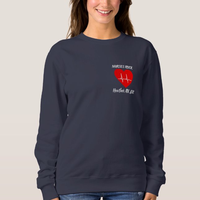 Personalize Nurses Sten Heart Kärlek EKG RN T Shirt (Framsida)