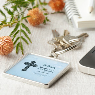 Personalize, Ordination-jubileum Priest, Kor Fyrkantig Silverfärgad Nyckelring
